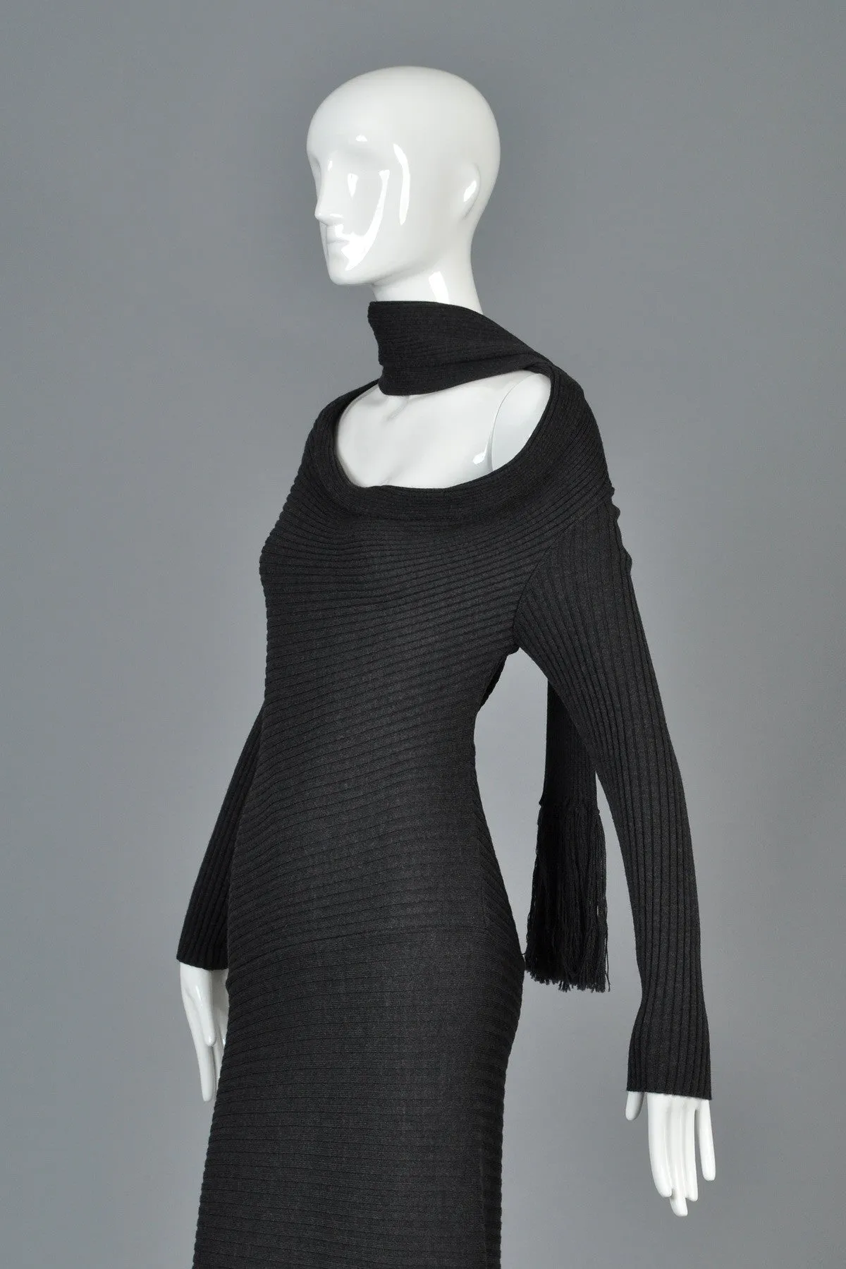 Iconic Jean Paul Gaultier Charcoal Knit Scarf Dress