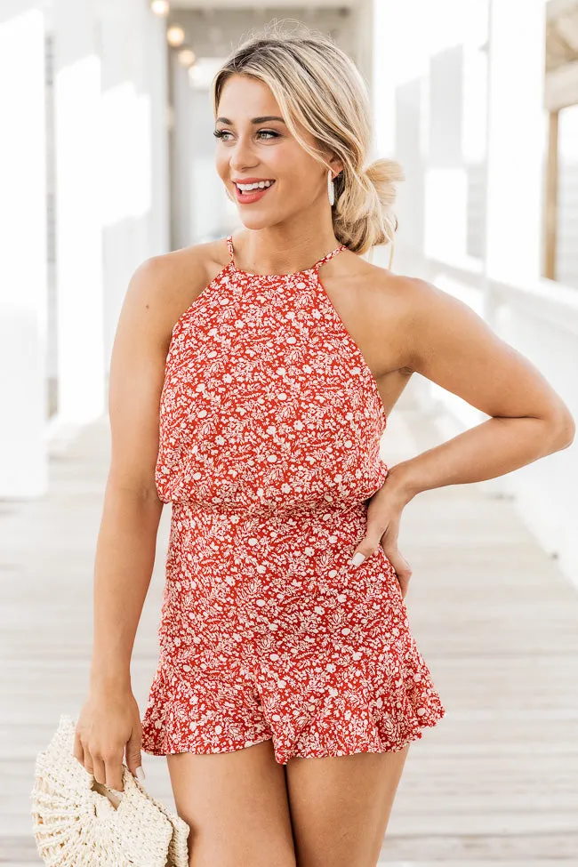 I'm With You Red Floral Halter Romper FINAL SALE