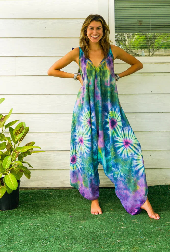 J107- Hand Dyed Wide Leg Boho Hippie Jumpsuits Rompers Pants with Pockets