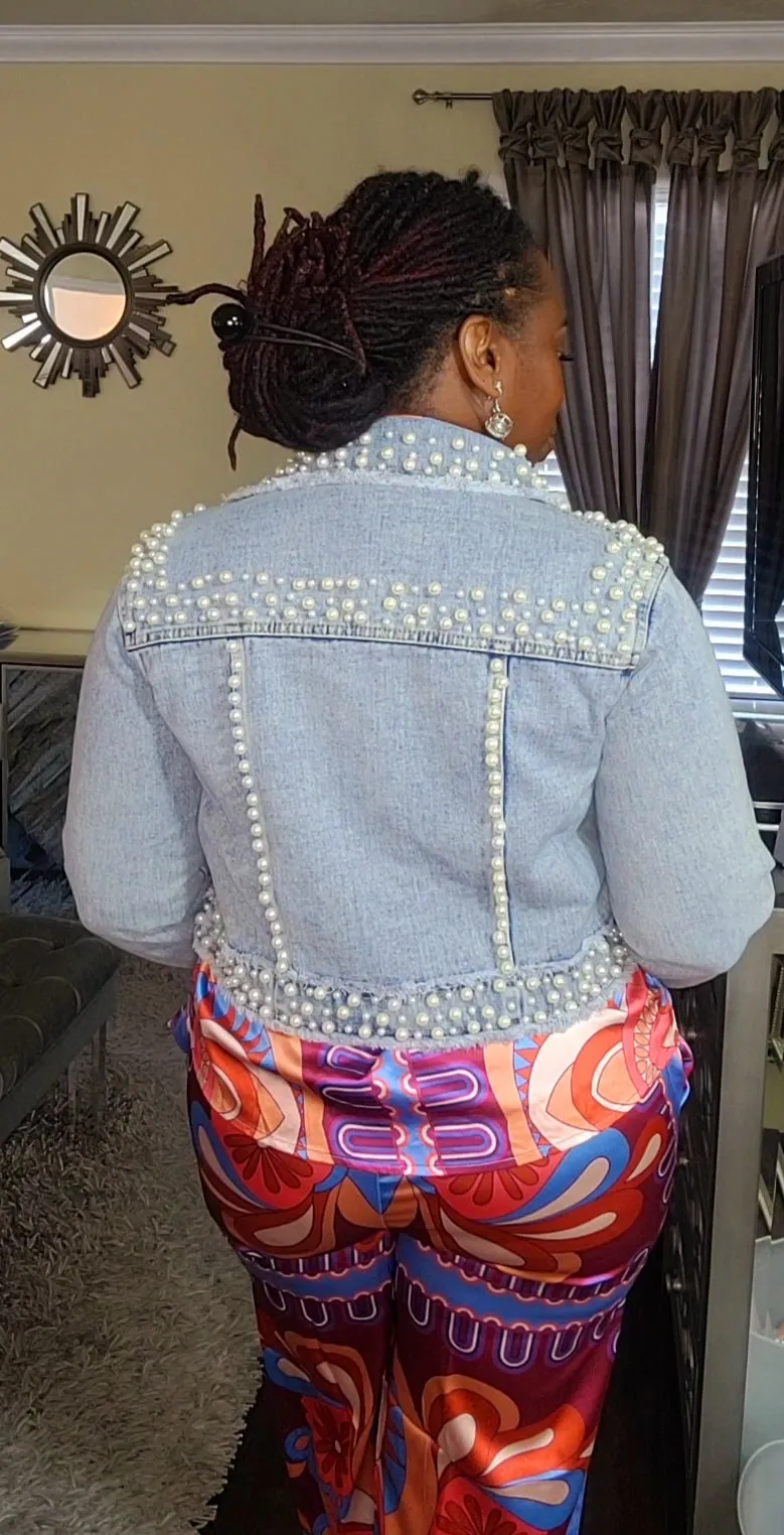 Jewels and Pearls Cropped Denim Jacket