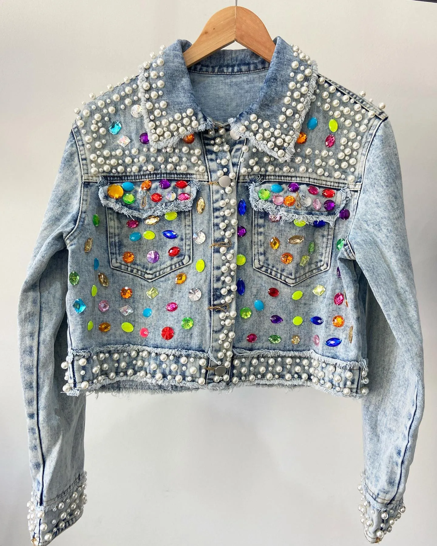 Jewels and Pearls Cropped Denim Jacket