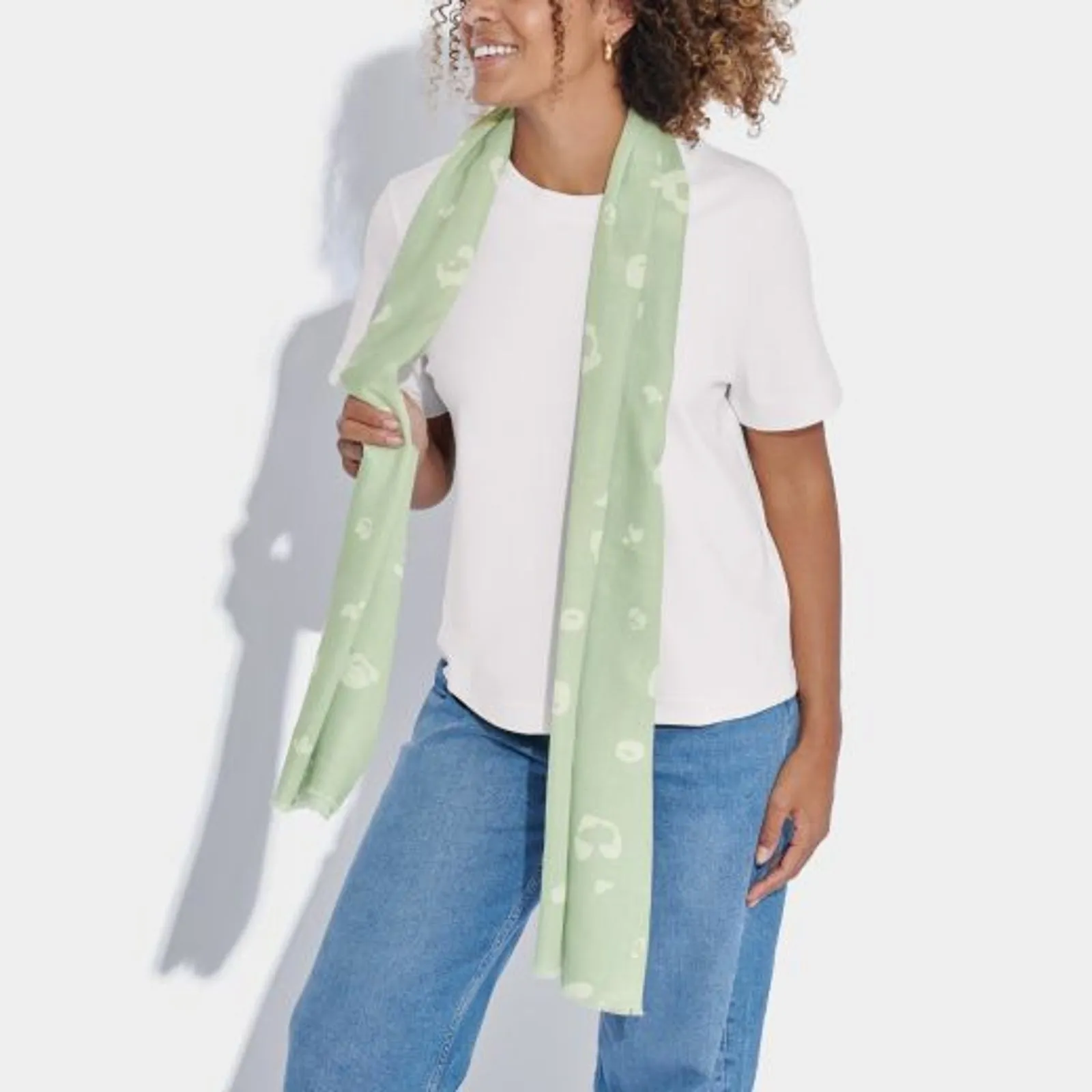 Katie Loxton, Printed Scarf, Sage Green & White Leopard Print