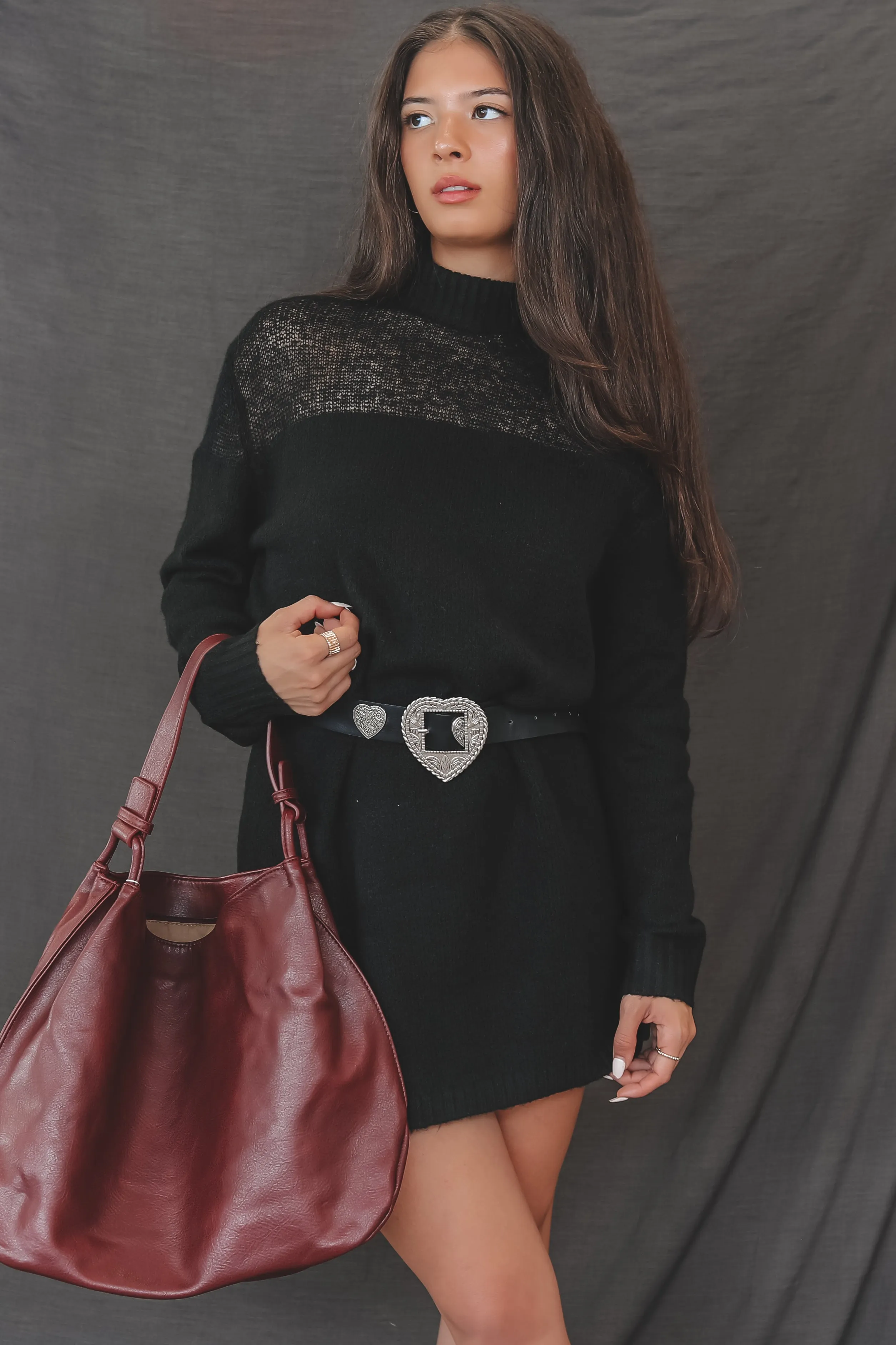 Keeping It Hot High-Neck Knit Sweater Dress