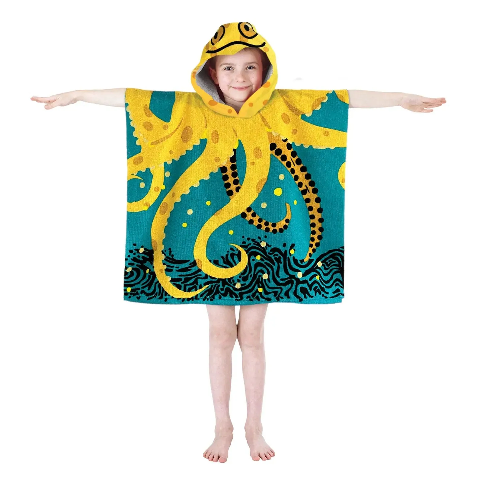 Kids Microfibre Poncho Pal Hooded Beach Bath Robe Sun Protection