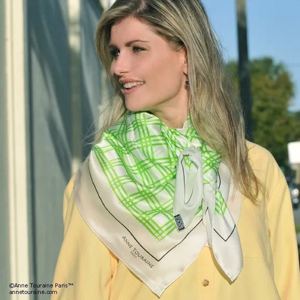 LARGE SILK SATIN SCARF - STREET CHIC - Green - 47x47"