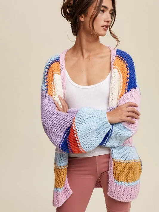 Lavender Dream Hand Knit Multi Color Striped Sweater Cardigan