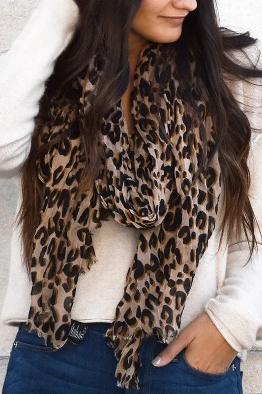 Leopard Printed Light Weight Oblong Wrap Scarf