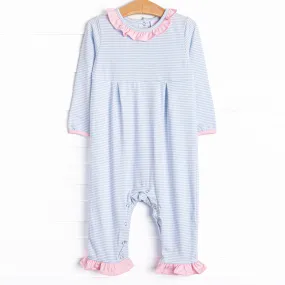 Lexie Ruffle Romper, Pink and Blue Stripe