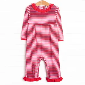 Lexie Ruffle Romper, Red Stripe