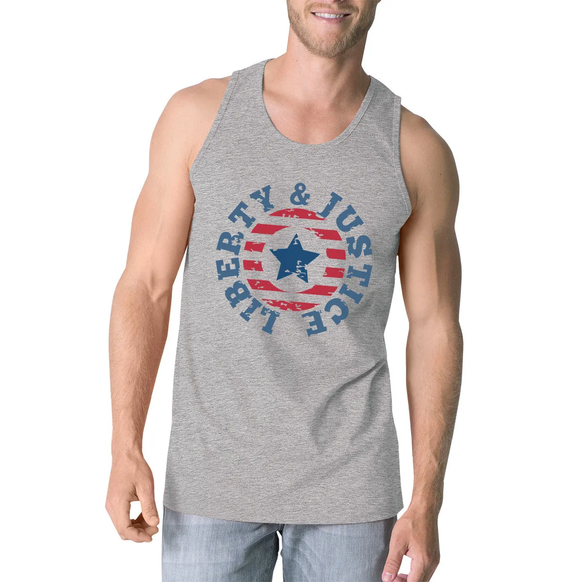 Liberty & Justice Grey Sleeveless Tee 4th Of July Tank Top For Men