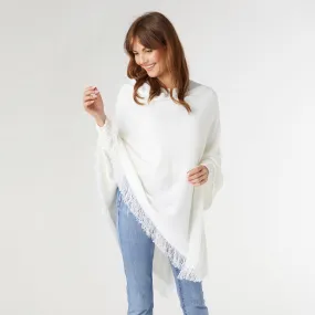 Lightweight Poncho with Fringe - Off White