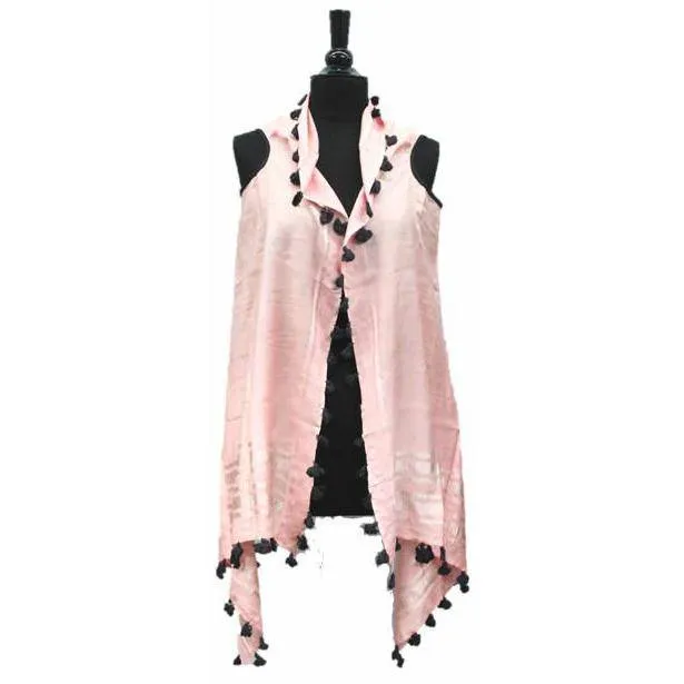 Lightweight Vest/Scarf with Tassels - Light Pink