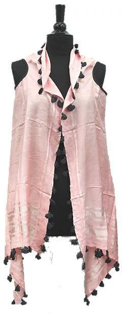 Lightweight Vest/Scarf with Tassels - Light Pink