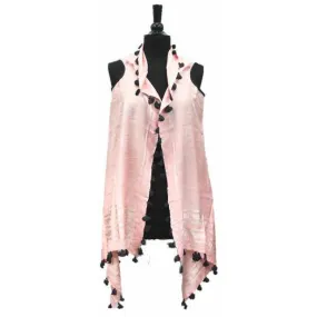 Lightweight Vest/Scarf with Tassels - Light Pink