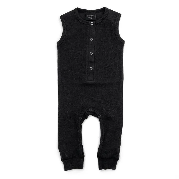 Little Bipsy Ribbed Sleeveless Romper - Black