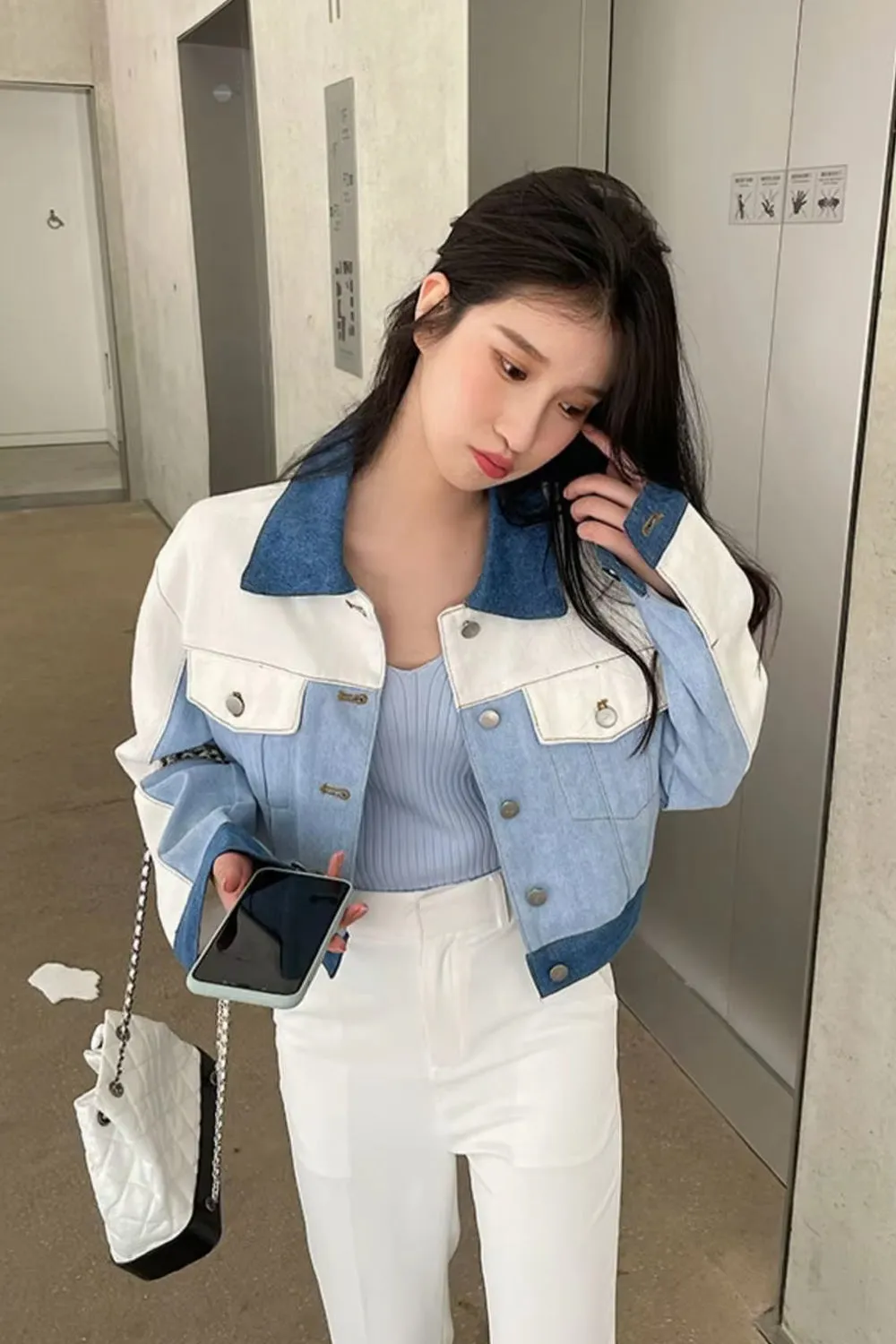 Long Sleeve Denim Patchwork Colors Jacket