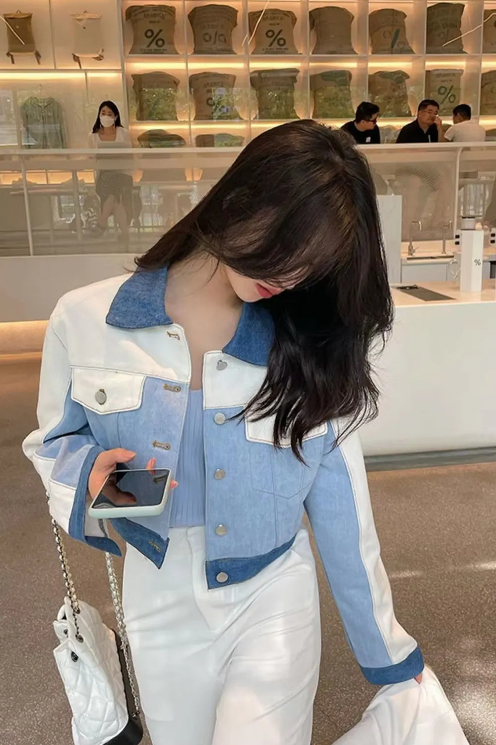 Long Sleeve Denim Patchwork Colors Jacket