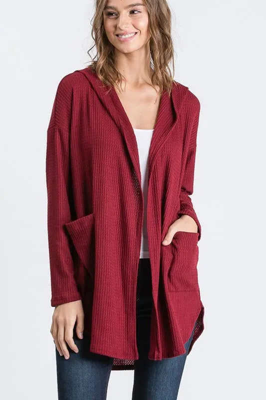 Long Sleeve Hooded Cardigan - Burgundy