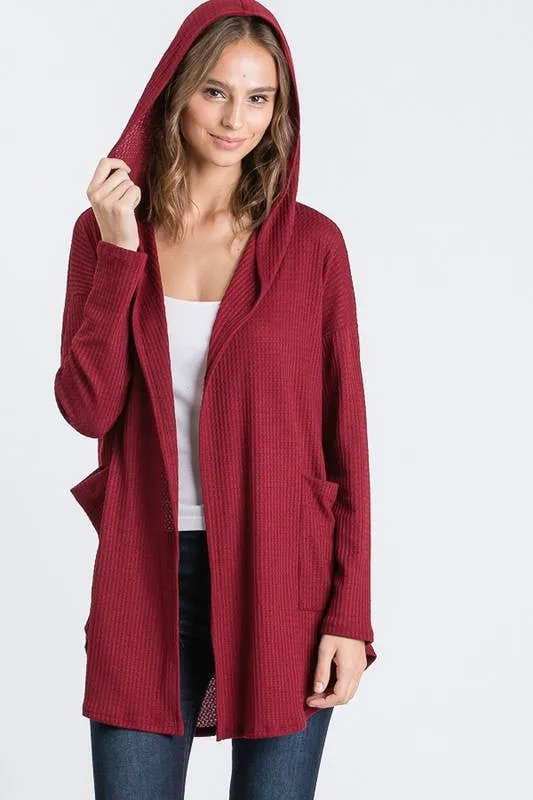 Long Sleeve Hooded Cardigan - Burgundy