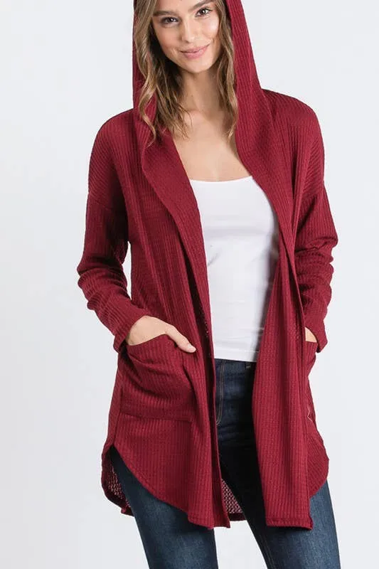 Long Sleeve Hooded Cardigan - Burgundy