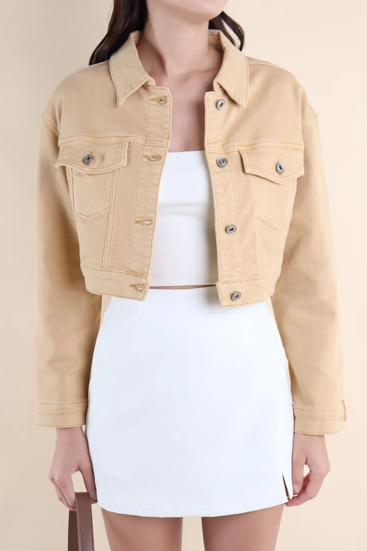 LUNA CROPPED DENIM JACKET IN KHAKI