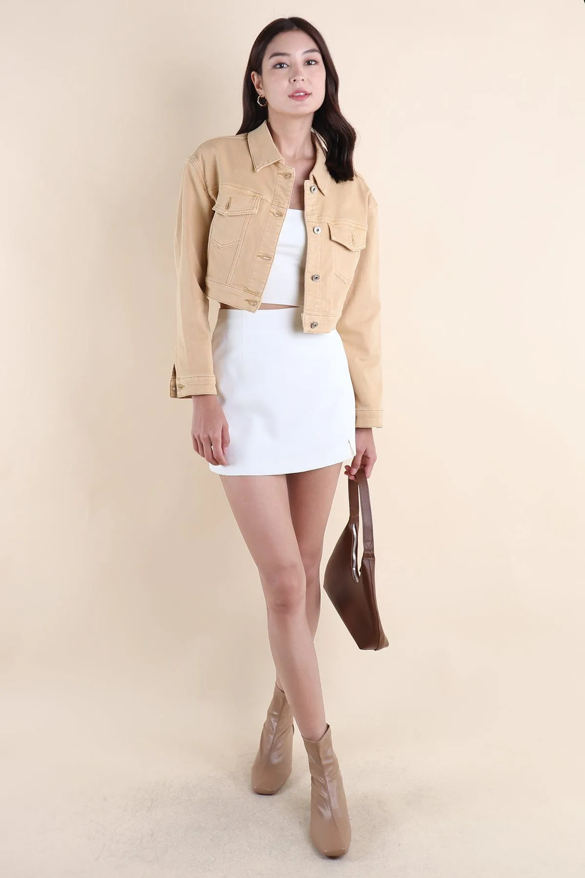 LUNA CROPPED DENIM JACKET IN KHAKI