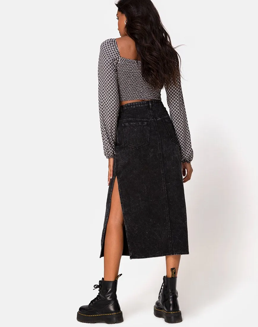 Lyra Midi Skirt in Black Stone Wash