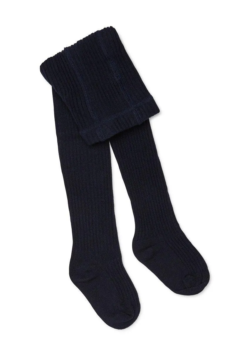 Marquise Girls Chunky Rib Knitted Cotton Tights - Navy