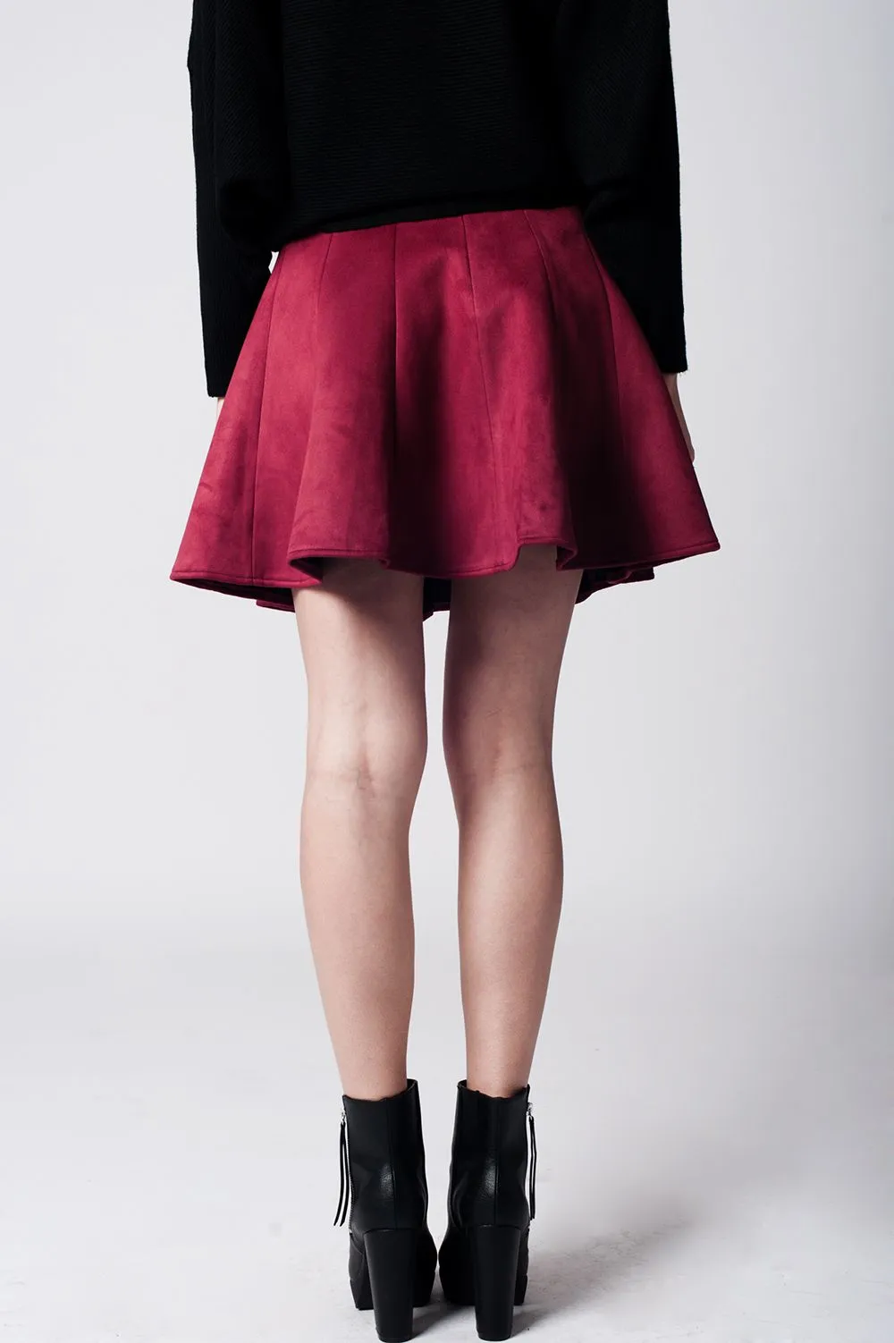 Marsala suede A-line midi skirt