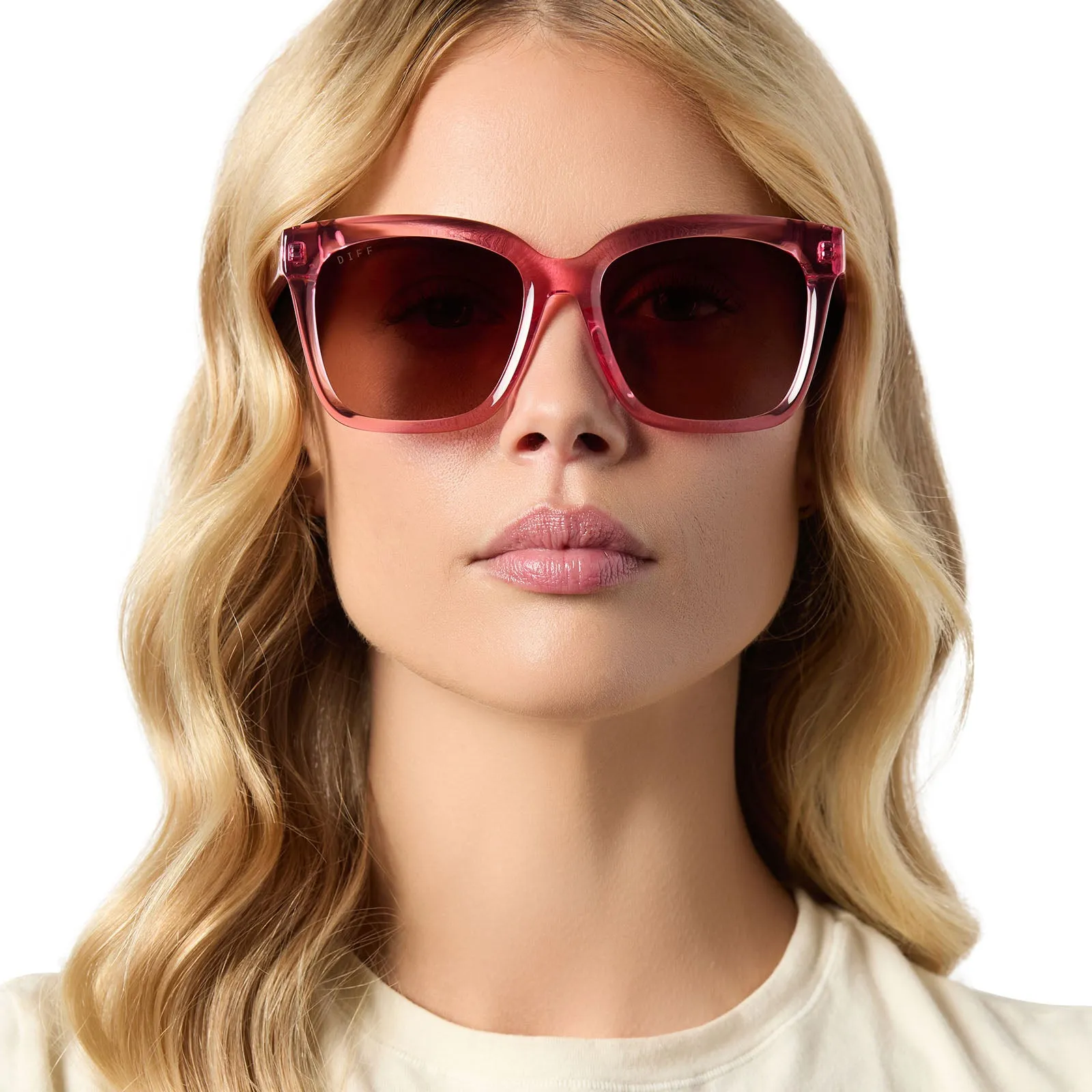 MEREDITH - CANDY PINK CRYSTAL   BROWN GRADIENT SUNGLASSES