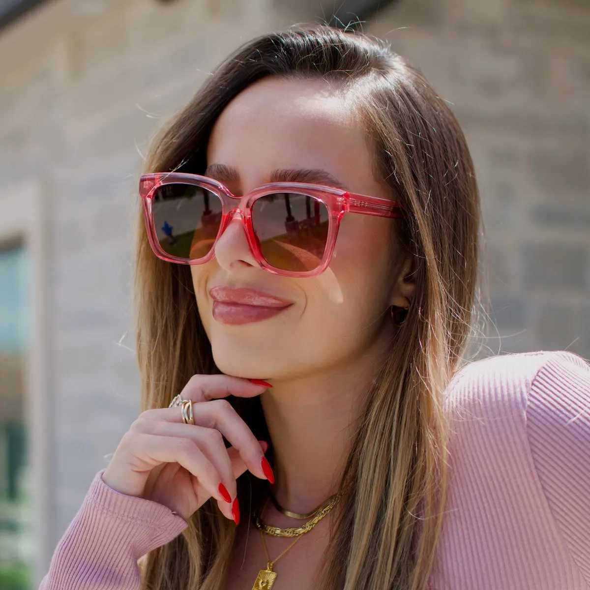 MEREDITH - CANDY PINK CRYSTAL   BROWN GRADIENT SUNGLASSES