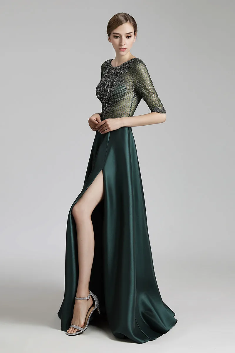 Mid-sleeves Long Prom Dress Charming Formal Evening Dress