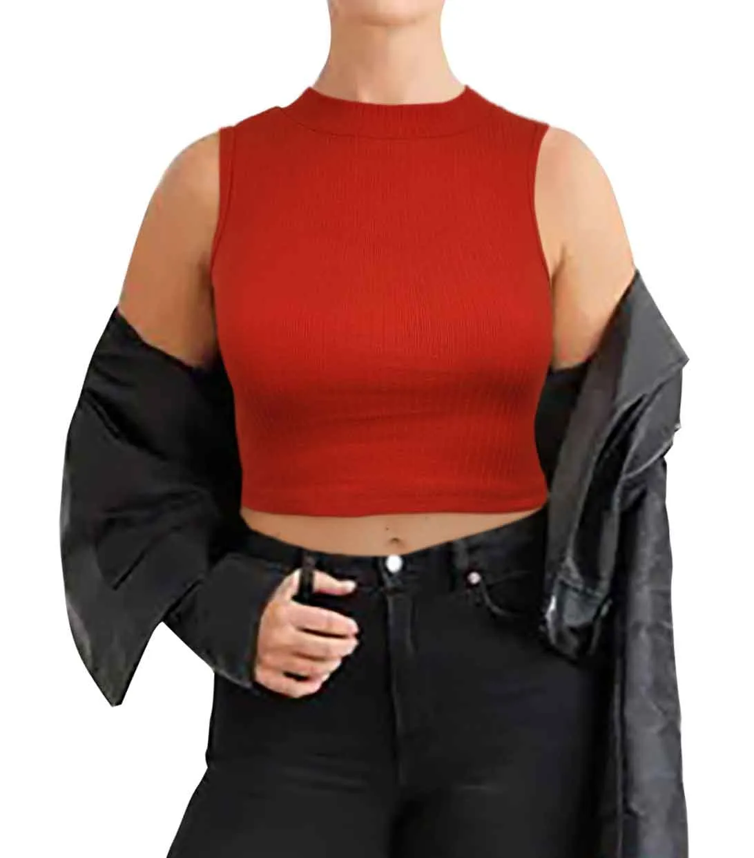 Mock Neck Crop Top | Cotton Blend | Women (3 Pack)