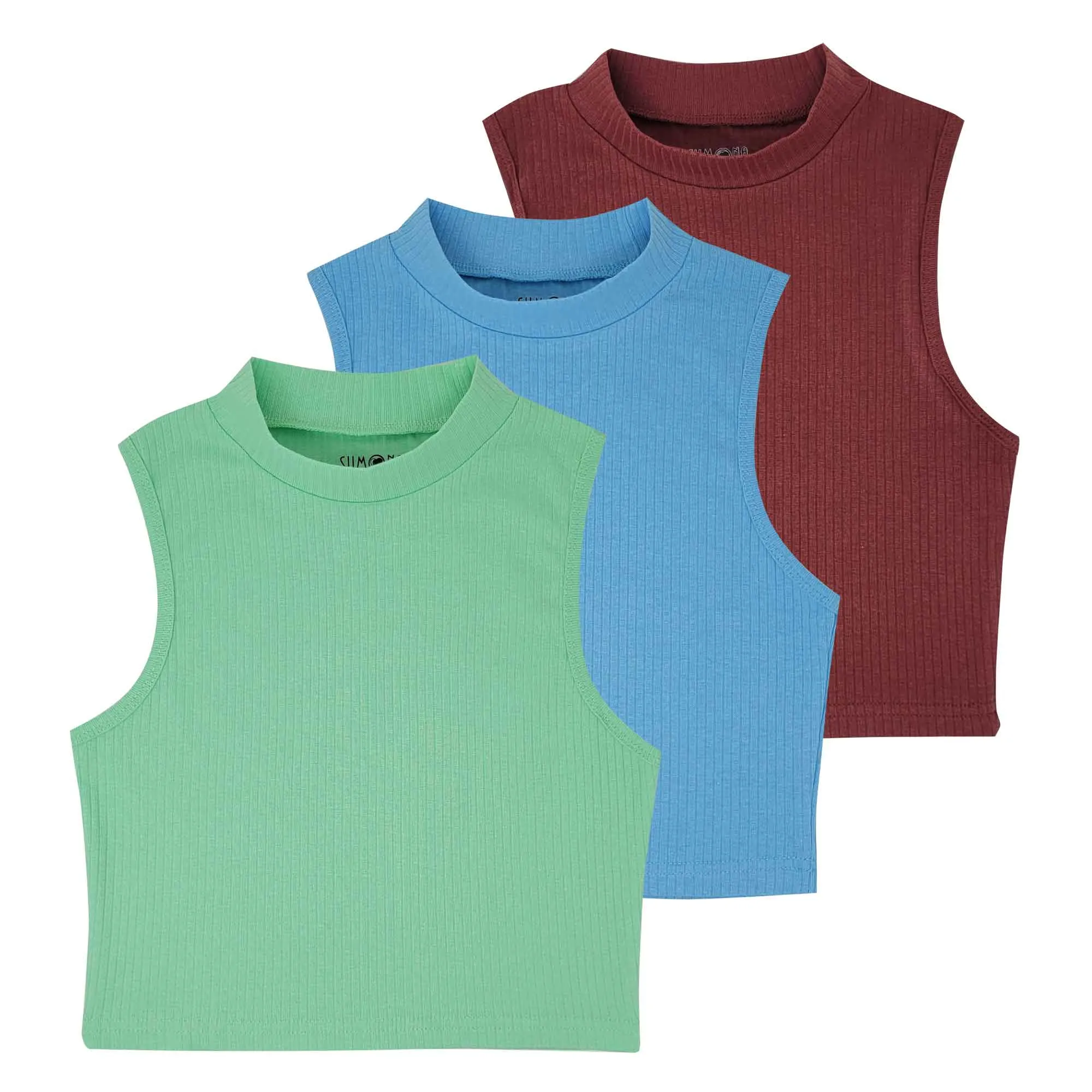 Mock Neck Crop Top | Cotton Blend | Women (3 Pack)