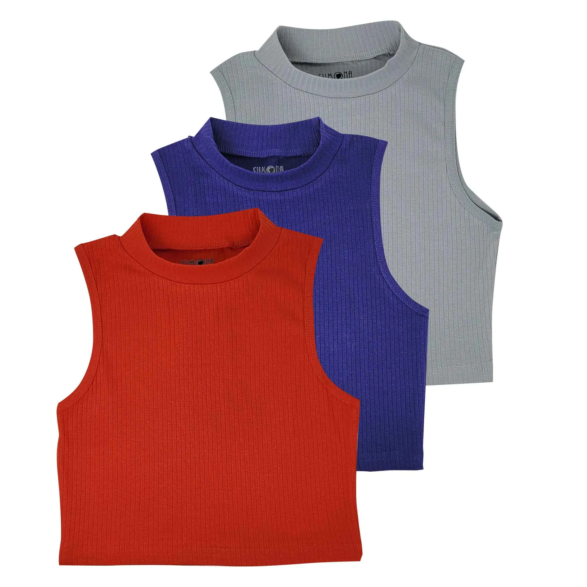 Mock Neck Crop Top | Cotton Blend | Women (3 Pack)