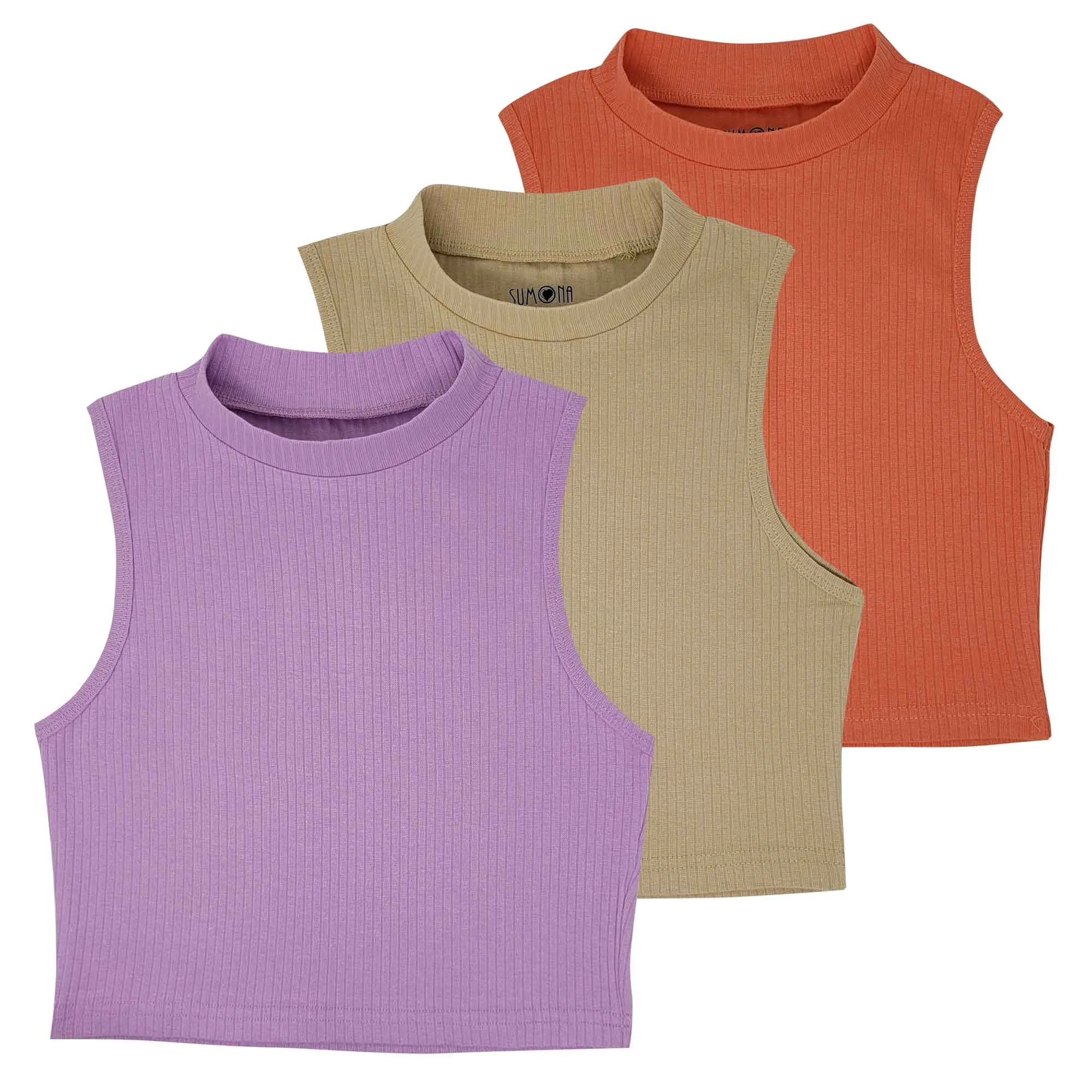 Mock Neck Crop Top | Cotton Blend | Women (3 Pack)