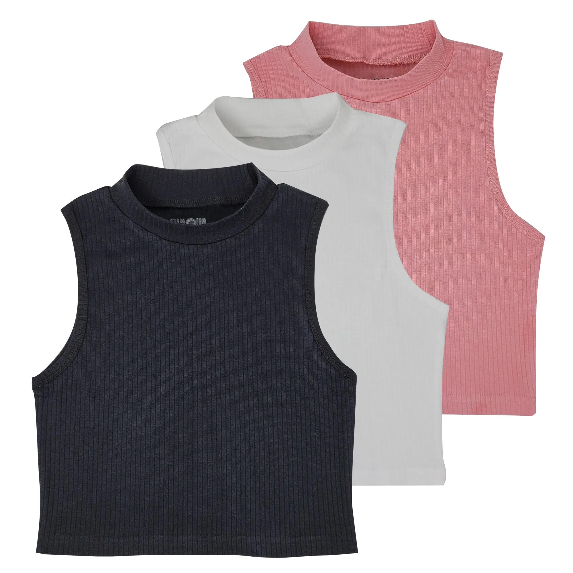 Mock Neck Crop Top | Cotton Blend | Women (3 Pack)