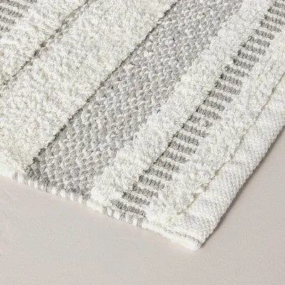 New - 24"x60" Chunky Stripe Bath Rug Cream/Gray - Hearth & Hand with Magnolia: Cotton, Machine Washable