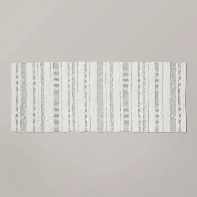 New - 24"x60" Chunky Stripe Bath Rug Cream/Gray - Hearth & Hand with Magnolia: Cotton, Machine Washable