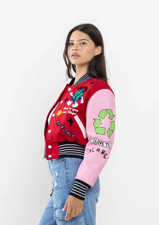 No.1 Best Planet Cropped Varsity Jacket