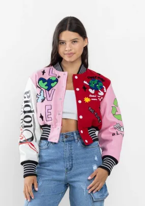 No.1 Best Planet Cropped Varsity Jacket