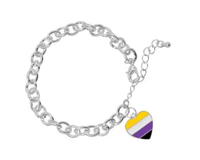 Nonbinary Flag Colored Heart Chunky Charm Bracelets