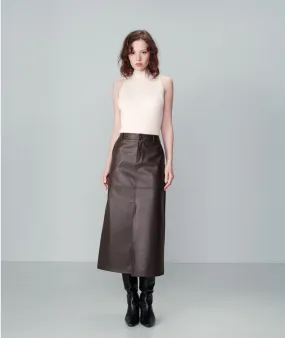 Nory Faux Leather Skirt in Chocolate