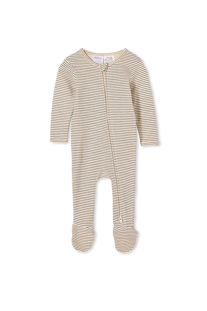 OATMEAL STRIPE ZIP ROMPER