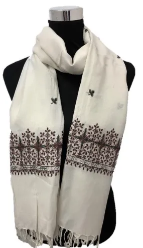 Off White Embroidered Pashmina