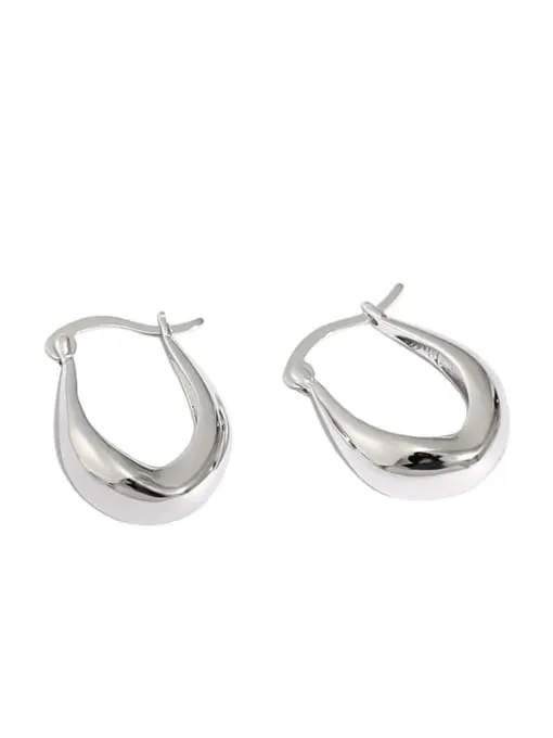 Oval U Hoop Earrings, .925 Sterling Silver Waterproof Hypoallergenic, Nickel Free Plain Statement Boho Casual Earrings