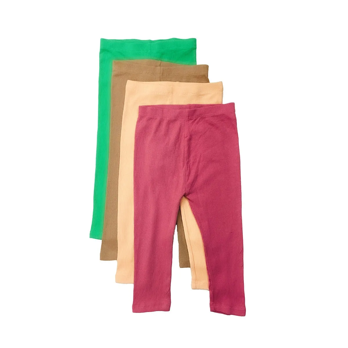 Pack of 3 Girls Full-Length Ribbed Cotton Leggings