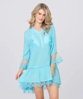 Pale Turquoise Summer Dress with Ruffle Hem