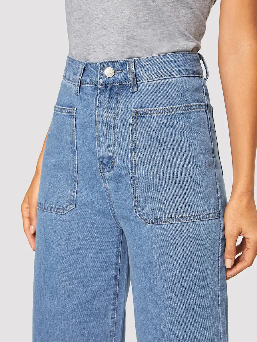 Patch Pocket Wide Leg Denim