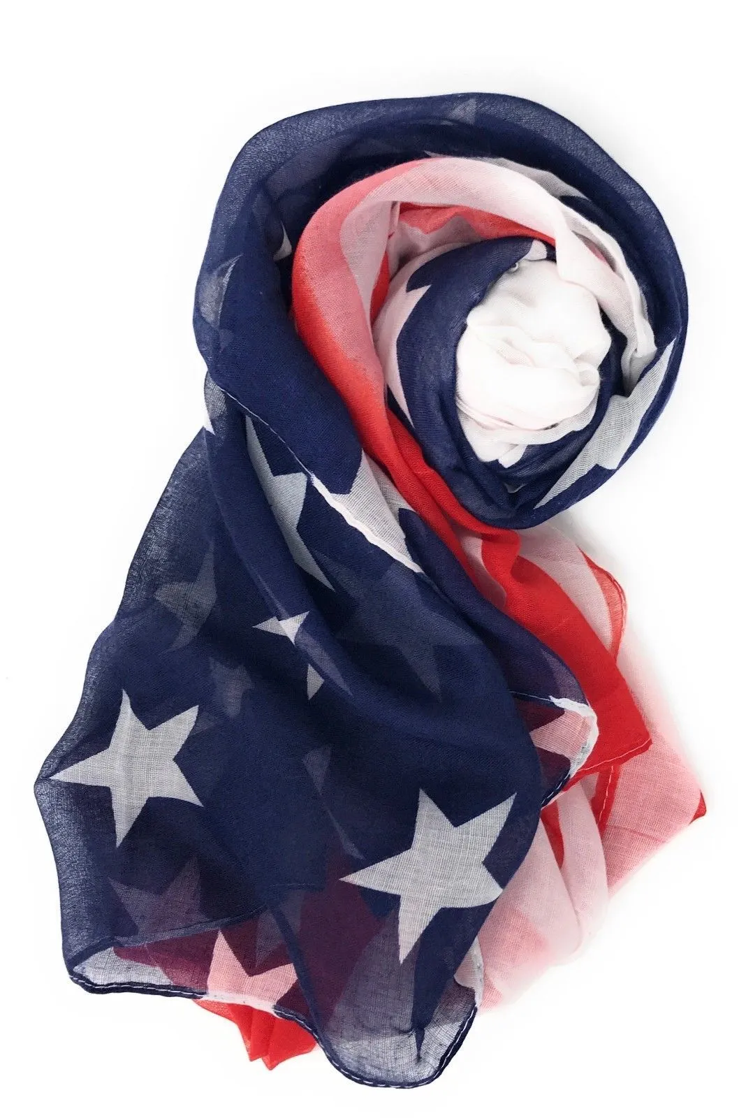 Patriotic USA American Flag Red White Scarf Scarves Sheer Lightweight